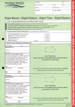 MR22 - Blood Component/Product Issue & Administration Green Form (click for pdf)