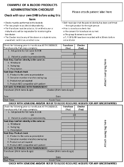 An example of a pre-transfusion checklist