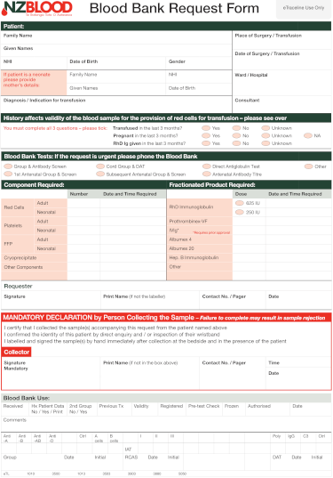 Blood request form